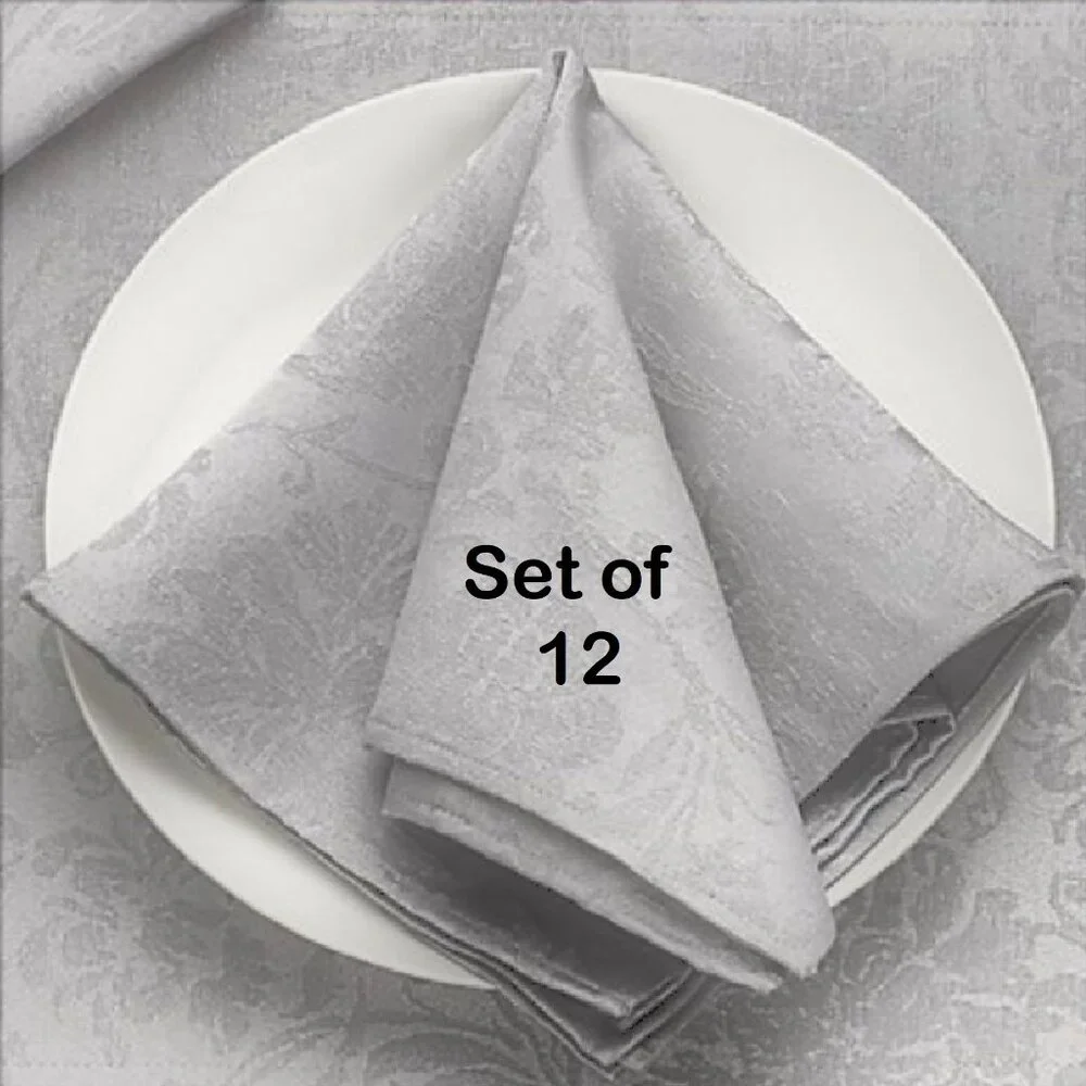 3 brand new 4-piece Sets of SILVER Damask 59% Cotton 17x17 inch Fabric Napkins